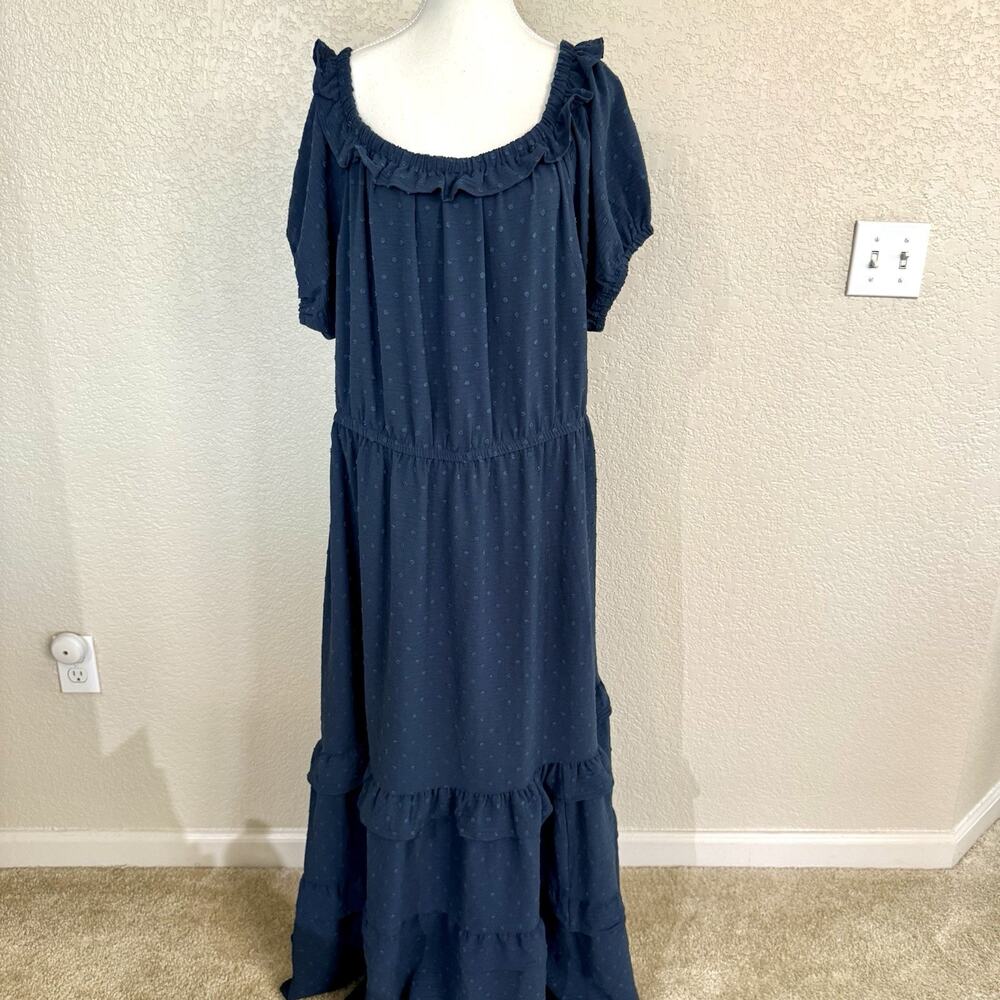 Lane Bryant Plus Size 24 Blue Off Shoulder Maxi Dress Tiered Ruffles Mood Indigo